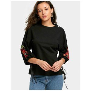 Zara Trafaluc Black Floral Embroidered Pull Over